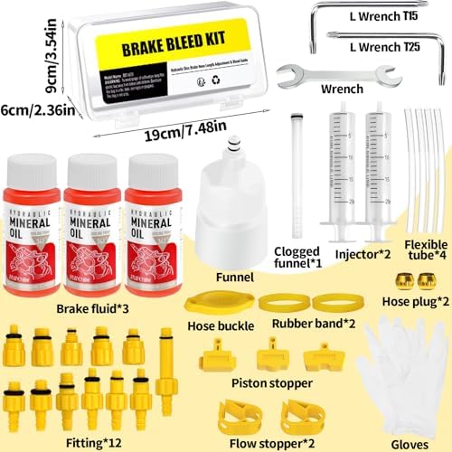 Brake Bleed Kit for Shimano, TEKTRO, TRP Hydraulic Disc Brakes, Brake Fluid Bleeder Kit with180ML Mineral Oil Brake Fluid for MTB/Road Bike Brake