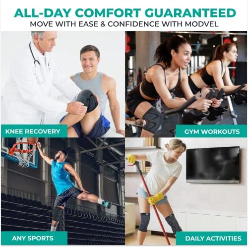 Modvel Compression Knee Brace for Women & Men - 2 Pack Knee Brace for Running Knee Pain, Knee Support Compression Sleeve, Workout Sports Knee Braces for Meniscus Tear ACL & Arthritis Pain Relief