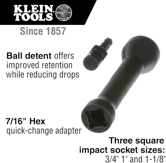 Klein Tools 660KIT1 1/2-Inch Drive Impact Socket Set with 5-in-1 Impact and 6 Slotted Sockets, for Linemen and Utility Work, 8-Piece
