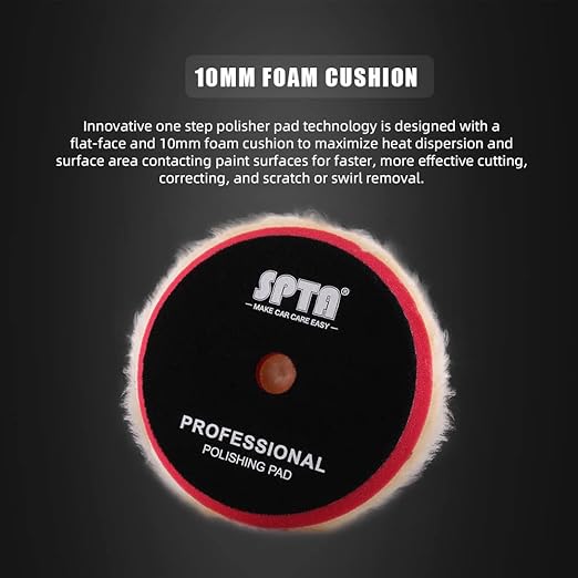 SPTA Wool Polishing Pads, 2Pcs 5 Inch (125mm) Wool Cutting Pad, Yellow Wool Buffing and Polishing Pad Set, Wool Buffing Wheel for Medium Cut for 5Inch Car Polisher Polishing, Buffing and Cutting