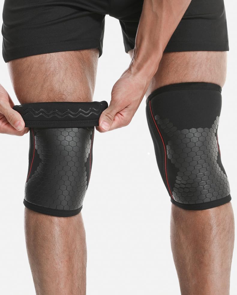 Knee Compression Sleeves for Men Women Weightlifting Knee Sleeves, 7mm Neoprene Knee Brace for Men Women, Thick Compression Brace for Weightlifting Powerlifting Squatting Cross Fit Training (Black Honecmb, Large)
