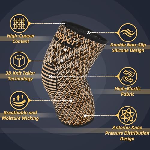 Copper Knee Braces for Women and Men,Compression Knee Sleeve for Knee Pain, Arthritis, Meniscus Tear, ACL, Joint Pain Relief, Knee Support Pads for Running, Workout Sports (Yellow, Medium)