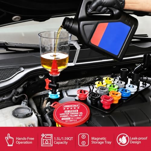 22-Piece Engine Oil Funnel Kit, Upgraded Magnetic Base, No-Spill Design