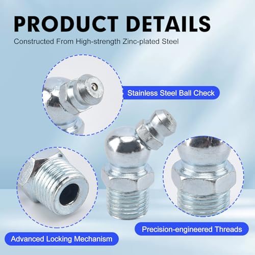 260 PCS SAE & Metric Grease Fittings Kit - Hydraulic Zerk Assortment 1/4" 1/8" M6 M8 M10 with Straight, 45°, and 90° Degree Heads for Automotive and Industrial Use, Galvanized Steel Set