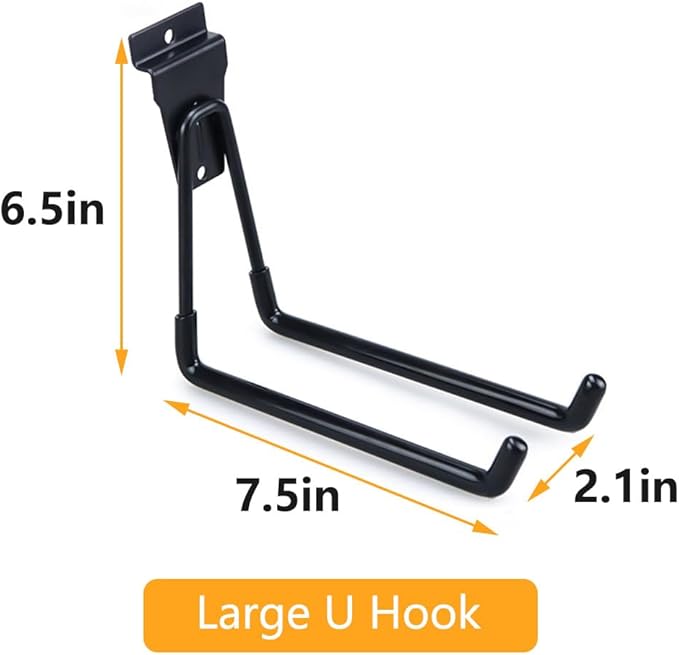 Slatwall Hooks Heavy Duty Slat Wall Accessories Garage Large U Hooks Storage Utility Hanging Hooks for Garage Organizers, Black(10 Pack)