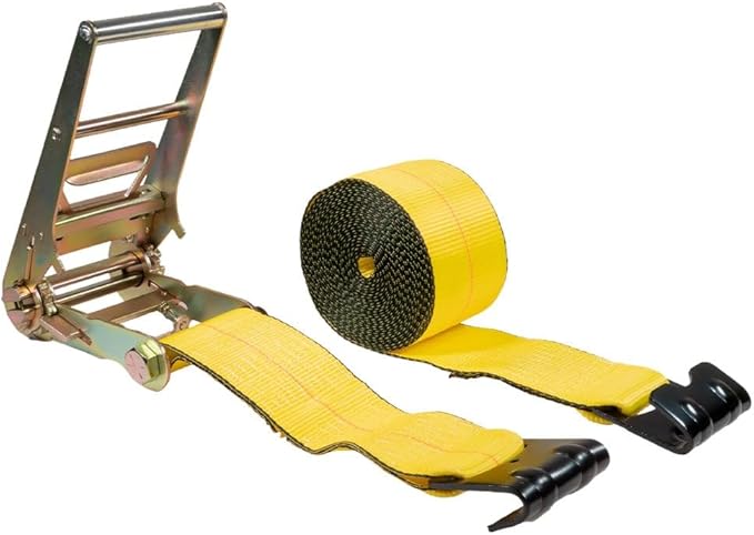 Mytee Products Ratchet Tie-Down Straps with Flat Hooks, 4" x 30' Ratchet Straps Yellow | 16,200 Lbs Breaking Strength | TieDown Ratchet Straps for Flatbed, Truck, Trailers Pickup