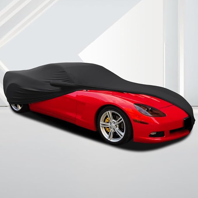 WinPower Indoor Sports Car Cover 154-169 inches Stretch Dustproof Protection Full Car Cover for Underground Garage, Car Show, Black