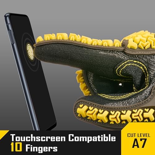 COOLJOB A7 Cut Resistant Work Gloves with TPR, Nitrile Coated Anti-Slip Impact Gloves, Touchscreen Heavy Duty Safety Mittens