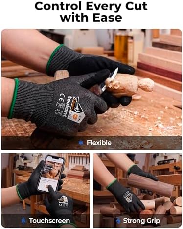 toolant ComfyCut A4 Cut Resistant Work Gloves, 12 Pairs, Dark Gray, Small