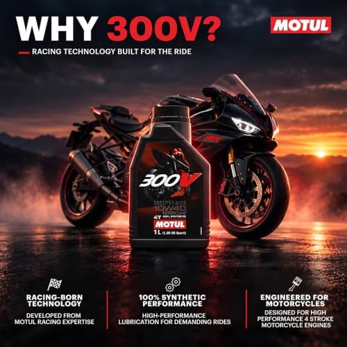 Motul 300V Factory Line Road Racing 10W40 4T Synthetic Racing Motor Oil with ESTER Core® Technology for Maximum Power and Protection 4L (5W40, 1L)