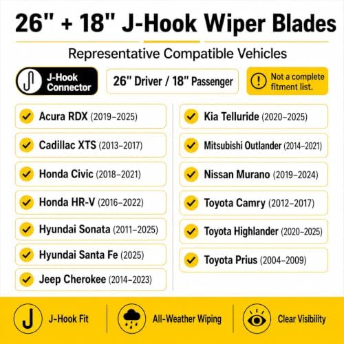 26"+18"J-Hook Windshield Wipers Fits Toyota, Honda, Nissan & More