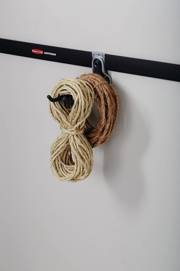 Rubbermaid FastTrack Rail Garage Organization Multi-Purpose Hook 50 lbs Capacity Satin Nickel Wall Mounted Storage System Direct Mount into FastTrack Garage Rail for Home/Garage Organization