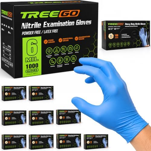 TREEGO Blue Nitrile Gloves, X-Large, 6 Mil Medical Exam Gloves, 1000 Count
