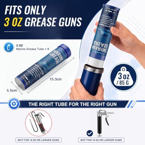 8 Pack 3 oz Marine Grease Tube, Premium Marine Grade Grease, Waterproof High Temp (0°F - 500°F) Bearing Lube for Propeller Shafts, Rudder Bearings, Trailers & Boat Maintenance