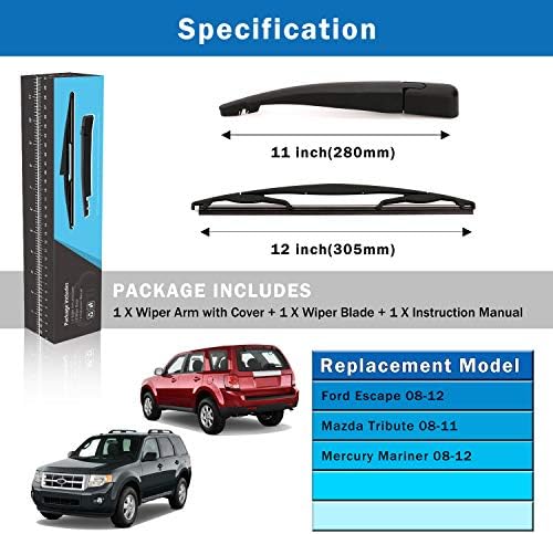 WTI Rear Wiper Arm Blade Set Compatible With Ford Escape 2008-2012 / Compatible With Mazda Tribute 2008-2011 / Compatible With Mercury Mariner 2008-2012 SUV Rear Windshield Window Wiper Kits