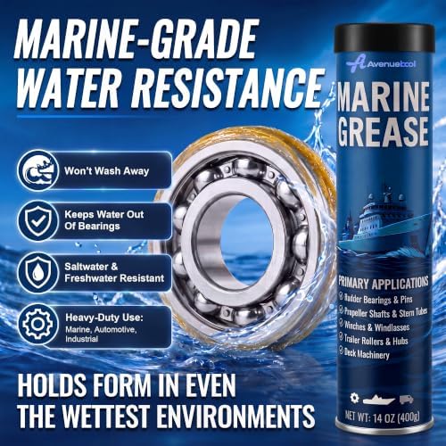 4 Pack 14 oz Marine Grease Tube, Premium Marine Grade Grease, Waterproof High Temp (0°F - 500°F) Bearing Lube for Propeller Shafts, Rudder Bearings, Trailers & Boat Maintenance