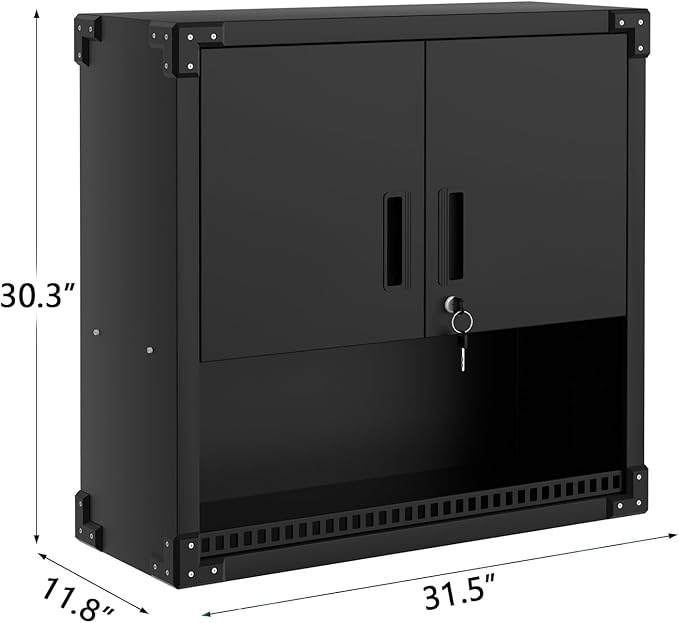 Heavy Duty Steel Garage Wall Cabinet, Floating Hanging Storage Organizer with Shelves & Locks, for Workshop, Warehouse, Kitchen, Black