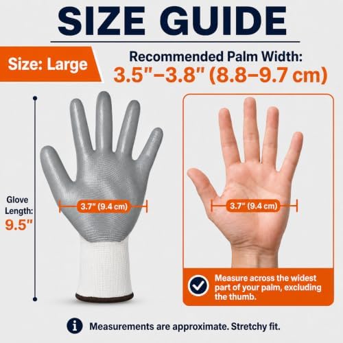 Work Gloves, Nitrile-Coated Grip for Yard Work, Moving & Warehouse, Large