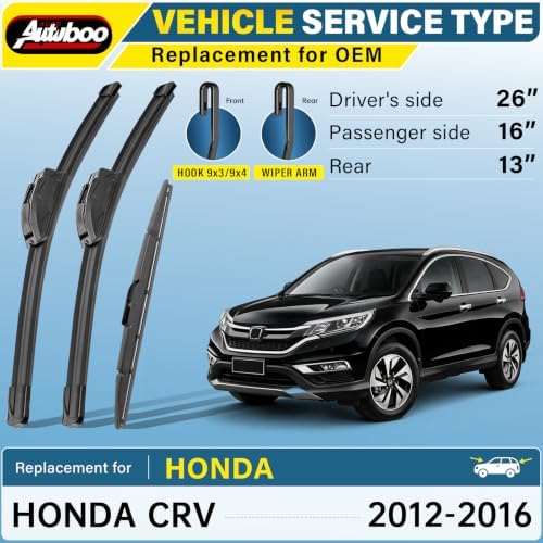 AUTOBOO Silicone Windshield Wiper Blade Replacement for Honda CRV 2012-2016