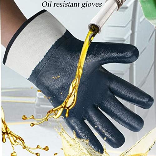 Men's Oil Gloves, Safe Wide-Cuff Gloves for Petrochemical Transport Workers, Blue Large Size 12-Pack