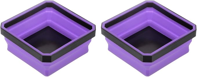 HARFINGTON 2Pcs Collapsible Magnetic Parts Tray Foldable Tool Trays Square Small Metal Parts Organiser for Fixing Screw Bolts Nuts Washers Pins, Purple