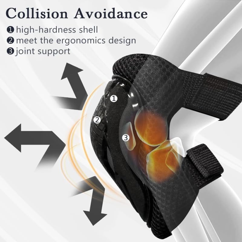 GEQID Kids Knee Pads and Elbow Pads Wrist Pad for Roller Skating Skate Protective Gear Rollerblade Bicycle Boys Youth 5-12 Years Old (Black)