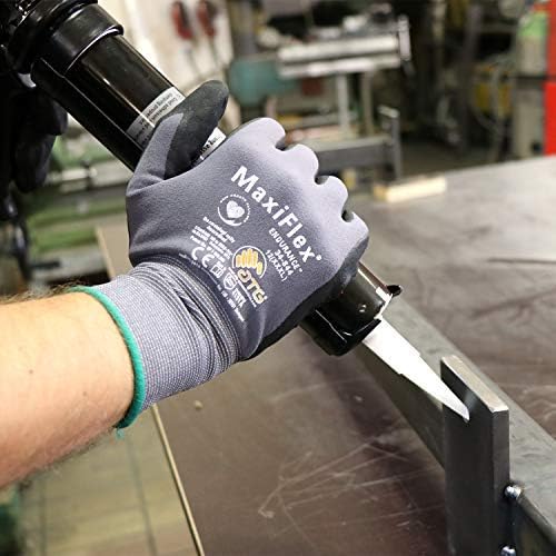 MaxiFlex 34-874 Seamless Knit Nylon Glove with Nitrile Coated Micro-Foam Grip on Palm and Fingers Gray/Black Dozen