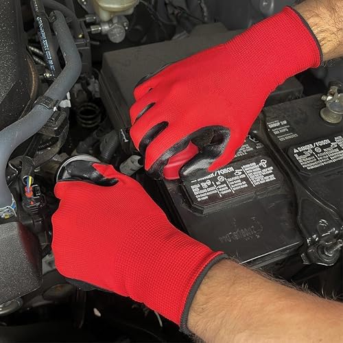 GREASE MONKEY Nitrile Coated Work Gloves, Large, 15 Pair, Red and Black