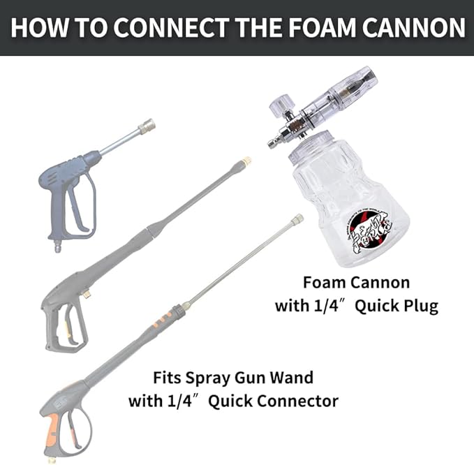 BEAR FORCE Pressure Washer Aluminium Foam Cannon Generator Snow Lance with 1/4" Quick Connector & 1.25mm & 1.10mm Orifice Nozzle for Portland, Husky, Ryobi, Greenworks