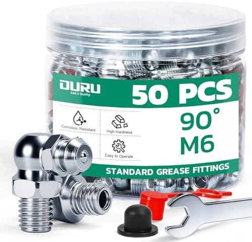 OURU M6 Metric Grease Fittings Kit, 90 Degree with Caps & Wrench(9mm)
