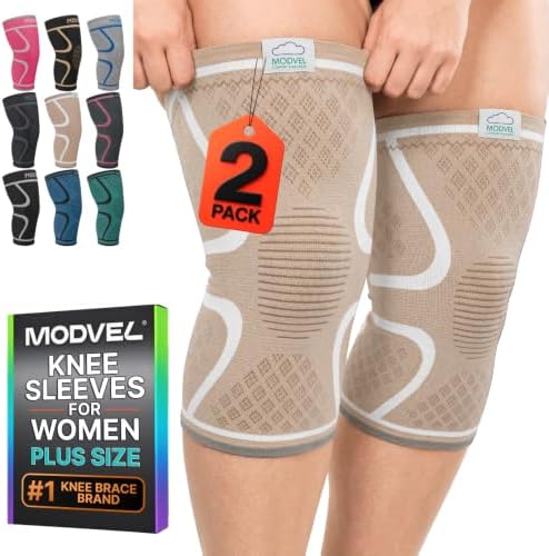 Modvel 2 Pack Knee Brace for Women - Knee Support for Walking, Knee Compression Sleeves for Pain Relief, Knee Sleeves for Women, Knee Brace for Sports, Workouts & Arthritis