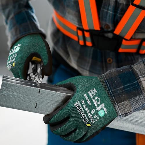 DULFINE A4 Cut Resistant 6 Pairs Pack Work Gloves for Men & Women Green S