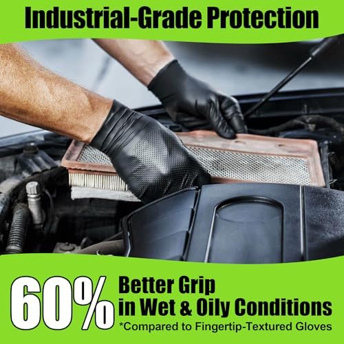 TREEGO Black 10 Mil Diamond Grip Nitrile Gloves Case, Large, 1000 Count