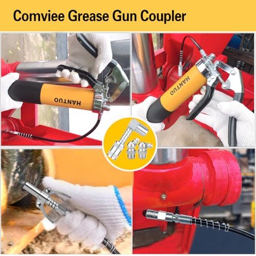 17 Piece Grease Gun Accessory Kit, Quick Connect Grease Coupler Set with 90° Adapter, 12 Inch Spring Flex Hose, Grease Zerk Fittings & Cleaning Tool, Universal for 1/8" NPT Grease Guns