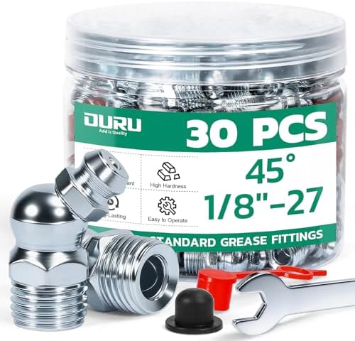 OURU 1/8"-27 SAE Grease Fittings Kit, 45 Degree with Caps & Wrench(11mm)