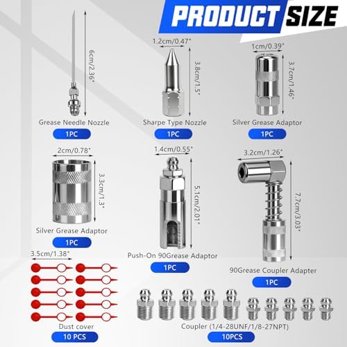 Mini Grease Gun, 7000 PSI Heavy Duty Pistol Grip Grease Gun Kit with 14 oz Capacity, Quick Release Grease Gun Coupler One-Hand with 14" & 12" Flex Hoses, Grease Adaptor, Nozzle, Grease Needle