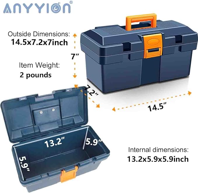 Anyyion 13In Small Tool Box,Lockable Tool Box for Home,Truly Rugged,No Removable Tray(Blue)