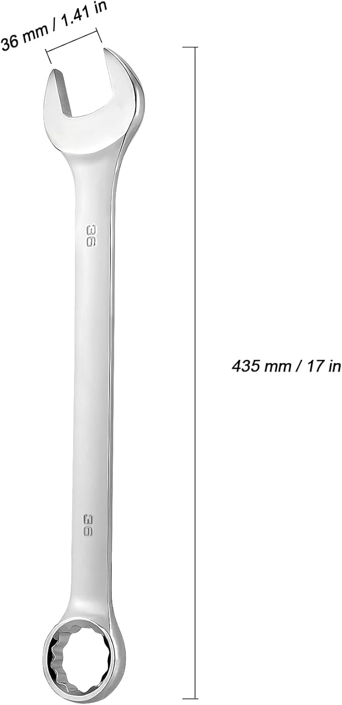 2 Pcs 36 mm Combination Wrench, Forged Steel Metric, Open and Box End, 15-Degree Offset, 12-Point Box End