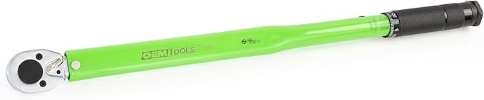 OEMTOOLS 25695 1/2" Drive Click Type Torque Wrench (25-250 Ft/Lb. or 33.9-338.9 Nm), Green, Steel, Reversible Ratchet Head, Tube Storage Case Included