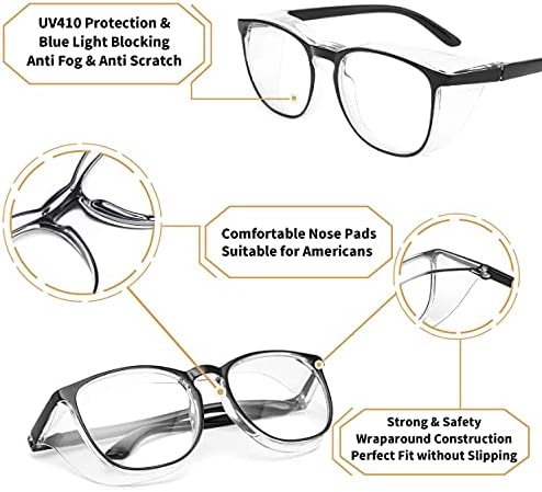 Alsenor Safety Glasses Anti Fog Goggles Protective Eyewear Blue Light Blocking Anti Dust UV Protection Glasses For Men Women (Black)
