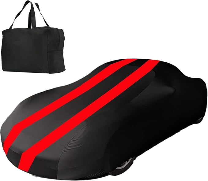 Indoor Car Cover Compatible with Protection Fit 157-177 Inch Sports Breathable Dust-Proof Stretch Cover for Underground Garage, Car Show（Black+Red）