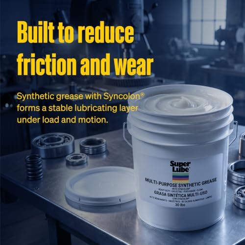 Super Lube Multi-Purpose Synthetic Grease w/Syncolon - Water Resistant Grease - Food Grade - Long-Lasting Electric or Mechanical Lubricant - Translucent White - Pail - 30 lb (41030)