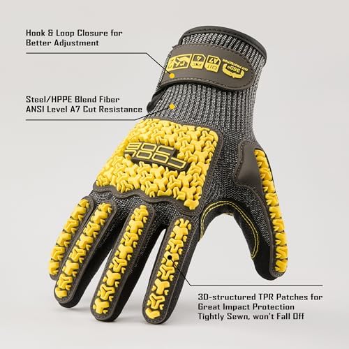 COOLJOB A7 Cut Resistant Work Gloves with TPR, Nitrile Coated Anti-Slip Impact Gloves, Touchscreen Heavy Duty Safety Mittens
