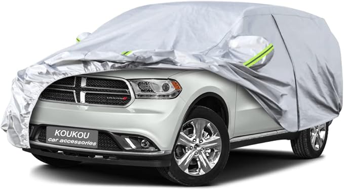 KouKou 6 Layers Car Cover Custom Fit Dodge Durango from 1998 to 2025, Waterproof Car Cover All Weather for Automobiles Outdoor Indoor with Zipper Door, Sun Rain Dust Snow Protection.