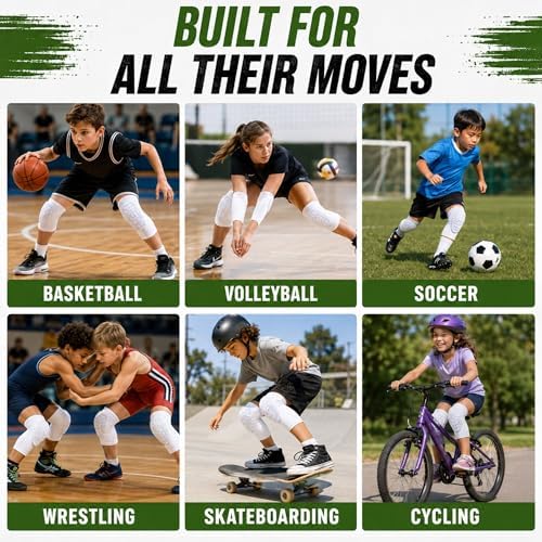 AceList Kids Knee Pads for Youth Ages 4-15, Honeycomb Padded Knee Sleeves for Basketball Baseball Football Volleyball Wrestling Cycling, Anti-Slip Stay-Up Protective Gear, 1 Pair (Size XS White)