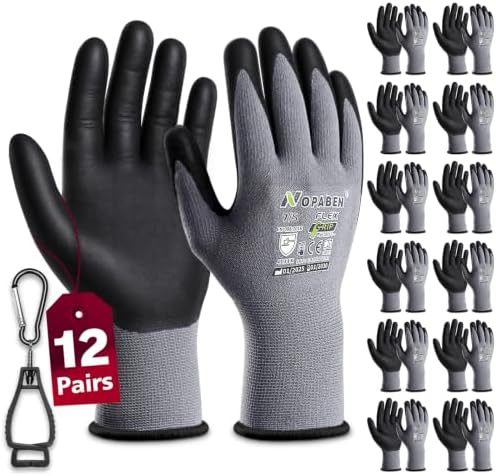 Safety Work Gloves Men, 12 Pairs Micro Foam Nitrile Coated Grip