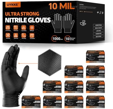 10mil Nitrile Gloves Thick,Industrial Disposable Gloves with Diamond Textured,Heavy Duty Mechanic Glove,Latex Free (1000, Medium)