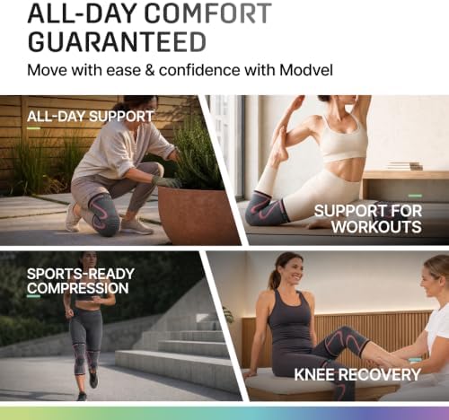 Modvel 2 Pack Knee Brace for Women - Knee Support for Walking, Knee Compression Sleeves for Pain Relief, Knee Sleeves for Women, Knee Brace for Sports, Workouts & Arthritis