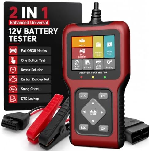 TesGo 2 in 1 OBD2 Scanner and 12V Battery Tester, Car Diagnostic Tool