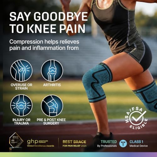 Modvel Compression Knee Brace for Women & Men - 2 Pack Knee Brace for Women Running Knee Pain, Knee Support Compression Sleeve, Workout Sports Knee Braces for Meniscus Tear ACL & Arthritis Pain Relief